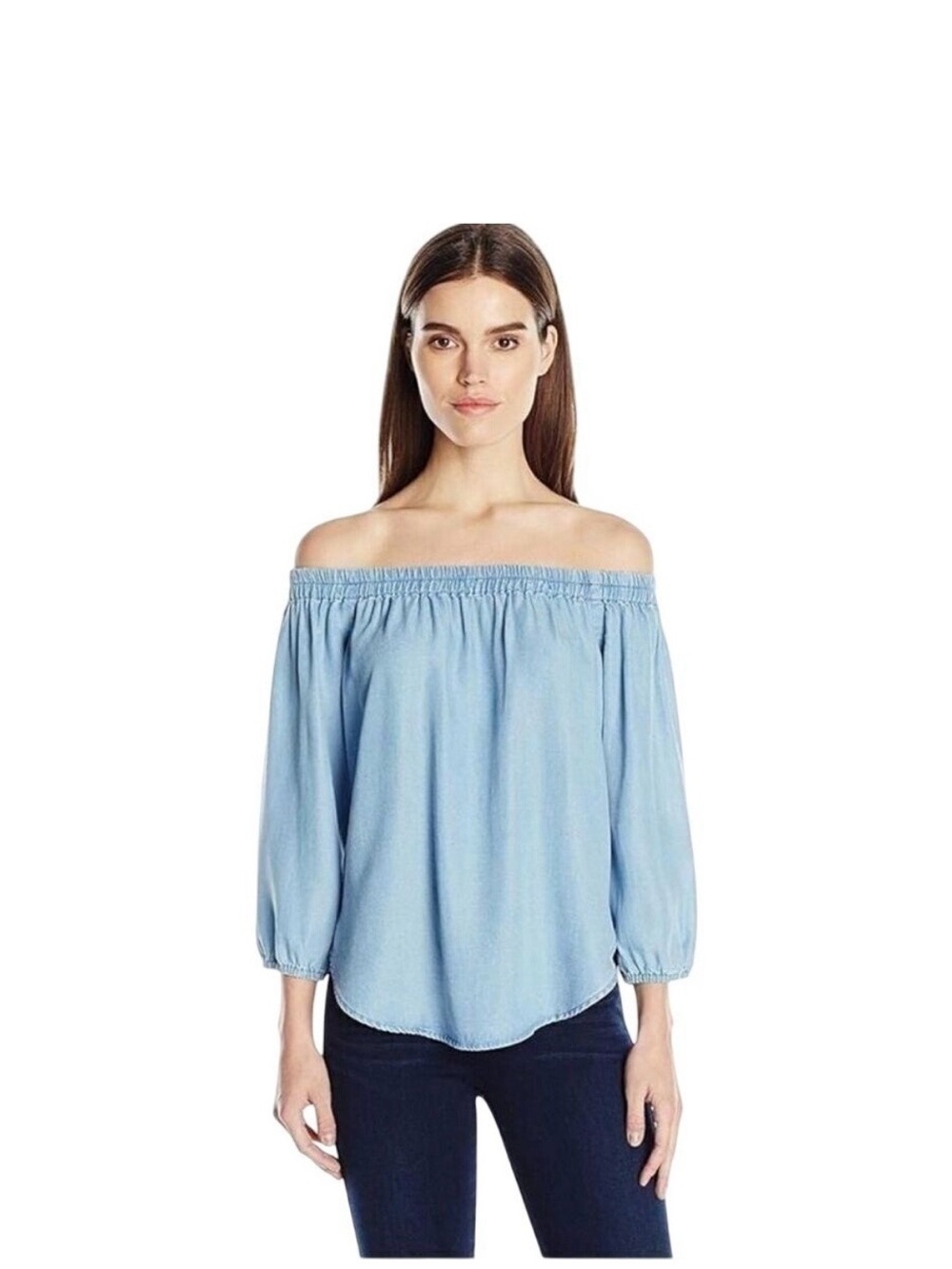 Joe Fresh off shoulder 3/4 sleeve chambrey  tunic